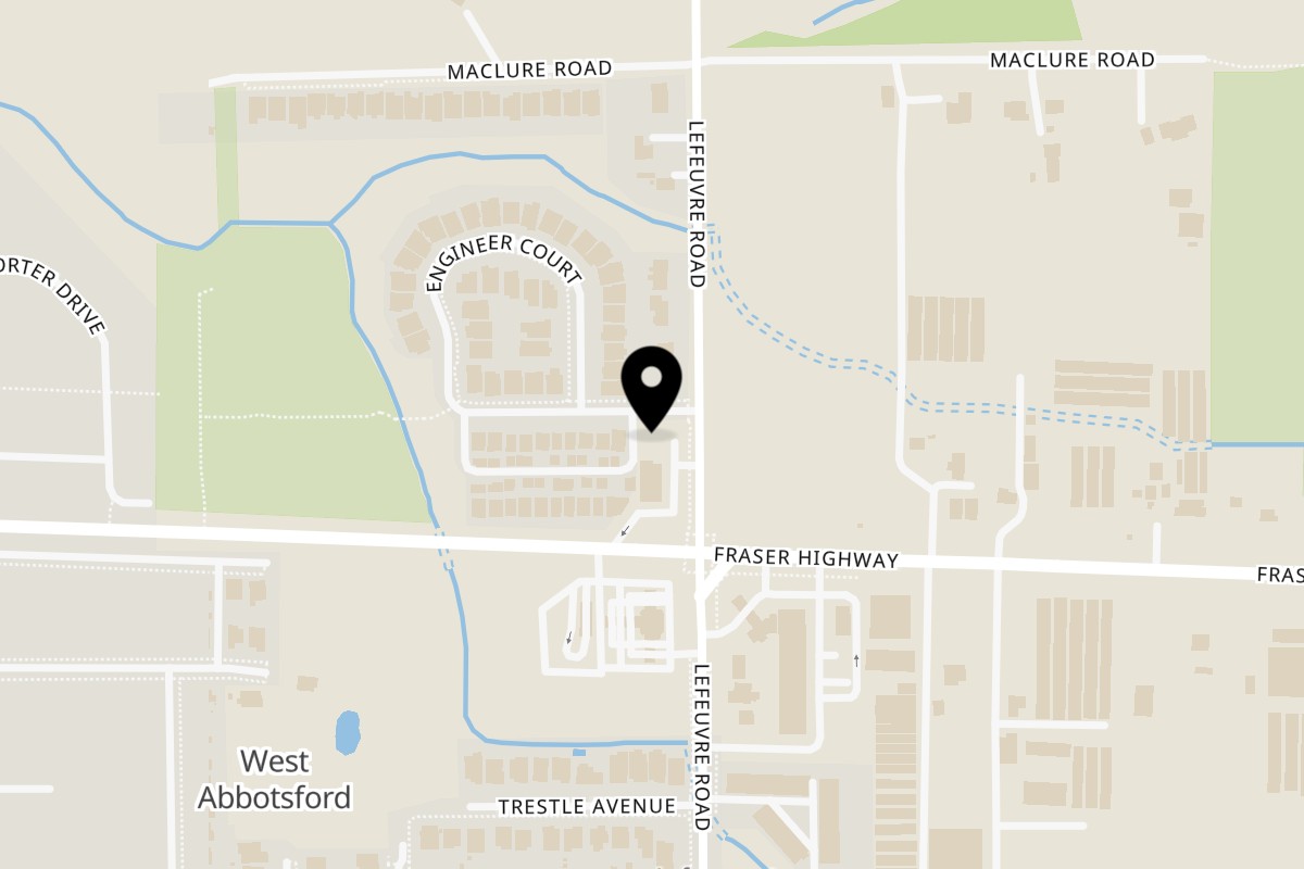 Map showing the location of Odie's on 3087 Lefeuvre Road in Abbotsford